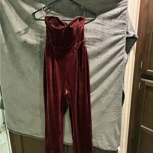 Elegant Burgundy Velvet Jumpsuit